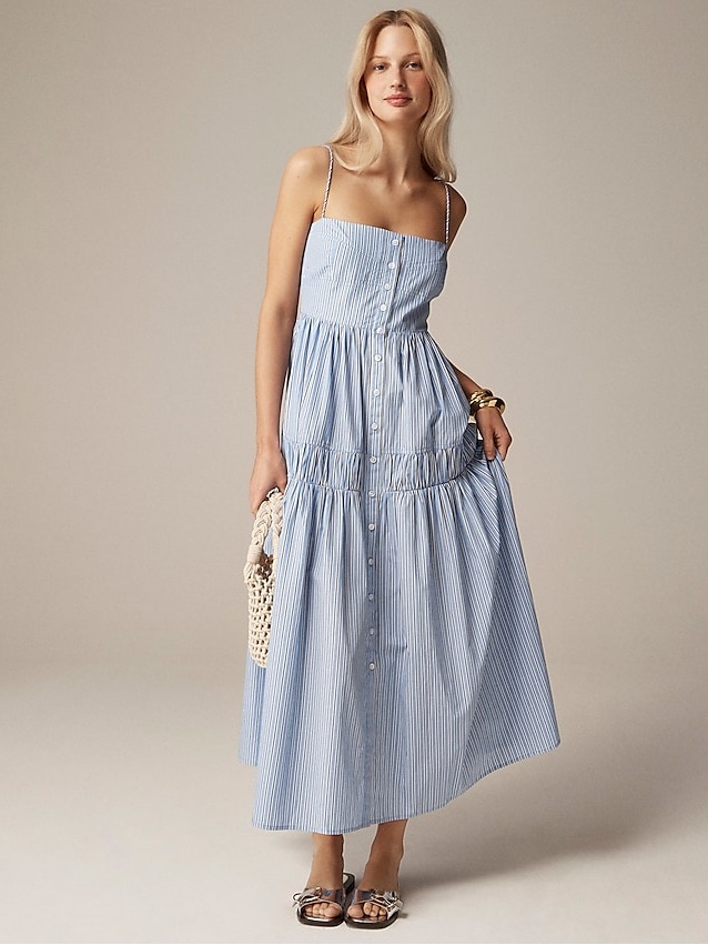J.Crew Regenerative Cotton Tiered Midi Dress | Size 10 | Blue Stripe